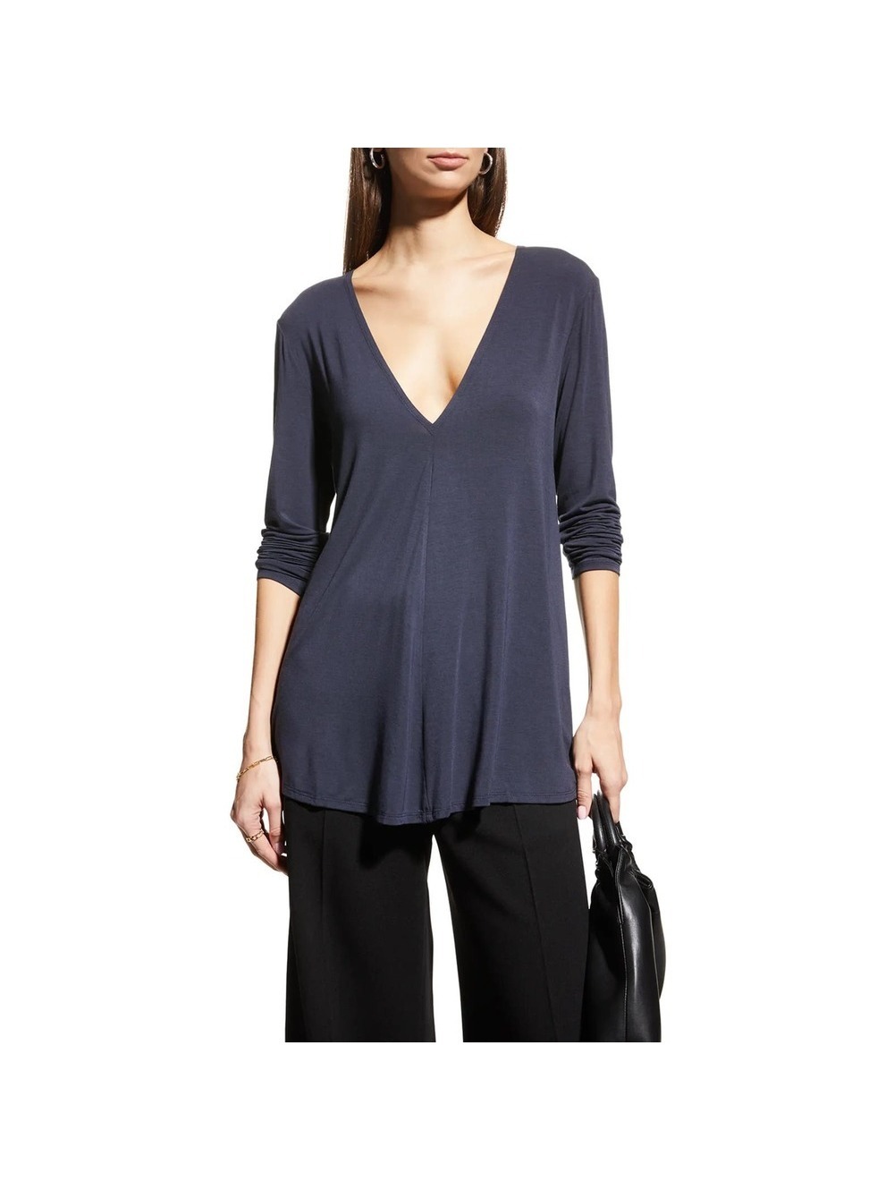 Capsule 121 The Libra Top Women's Blue Good Long Sleeve Plunge Neck Knit Top